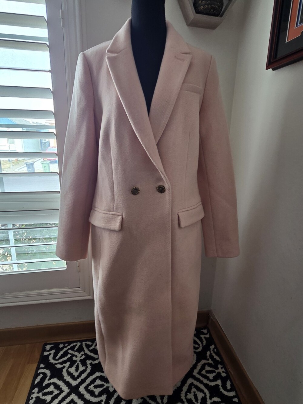 Banana Republic Blush Pink Double-Breasted Wool Blend Long Coat Fall Winter Med.